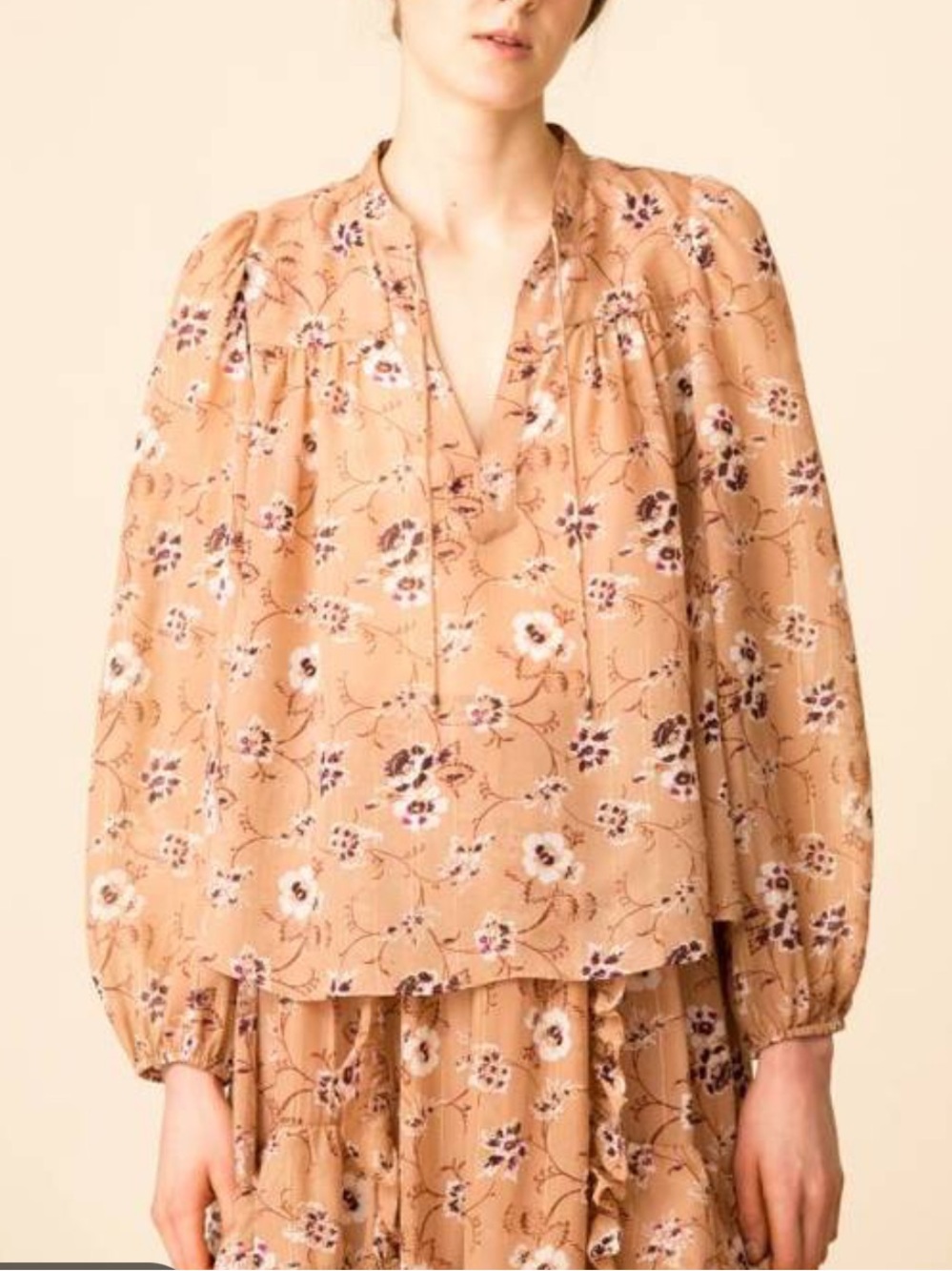 Ulla Johnson Peach Floral V-Neck Blouse